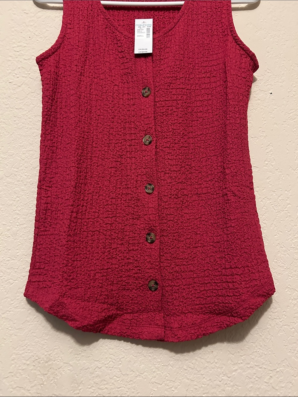 Maurices Raspberry Sleeveless Button-Front Tank Top - Picture 4 of 5